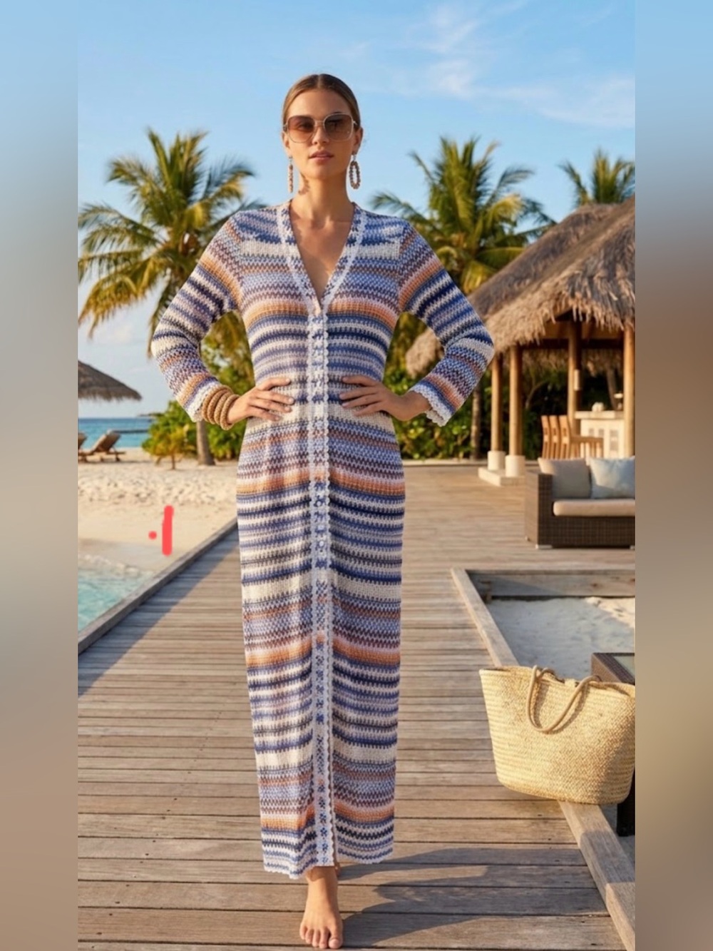 Valerie Khalfon Maxi Beach Cover Dress Robe Size EU 42 Medium/Large Beach Resort
